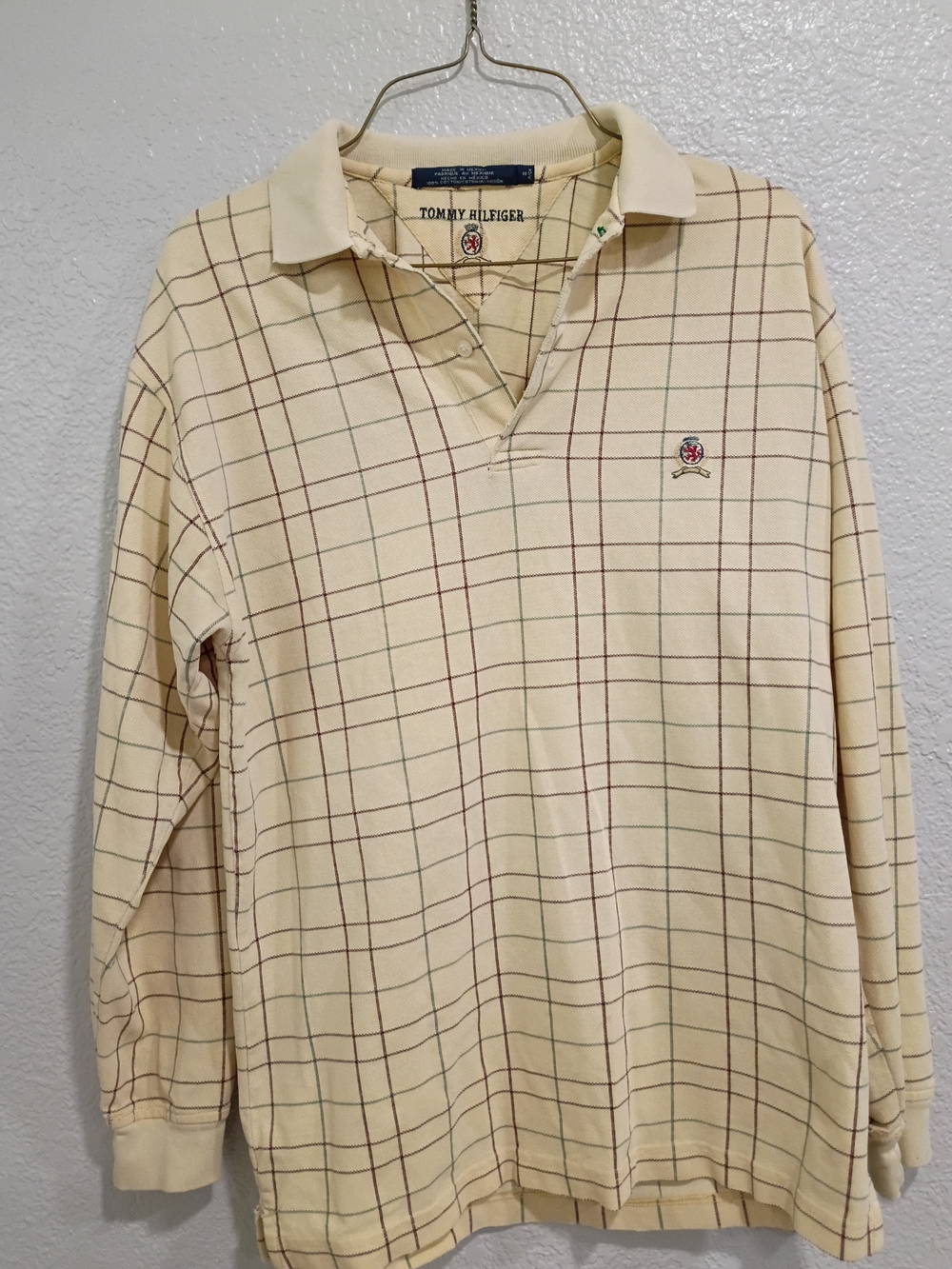 Tommy Hilfiger Men’s Yellow Vintage Plaid Long-Sleeve Polo Shirt